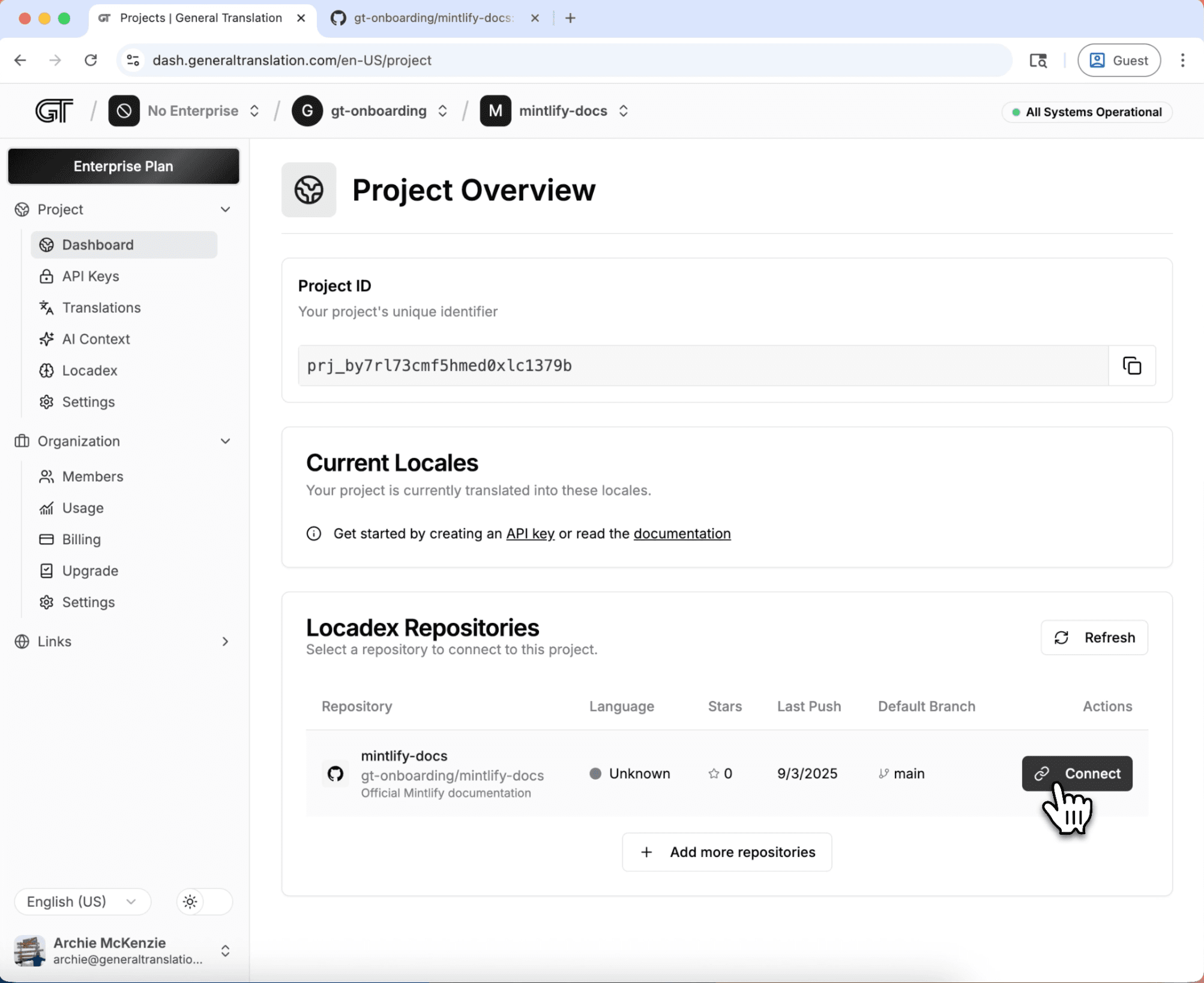 Installation screen for Locadex